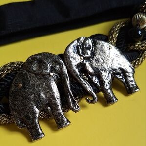 Vintage Carolyn Tanner Elephant Statement Belt – Black & Gold Braided Adjustable
